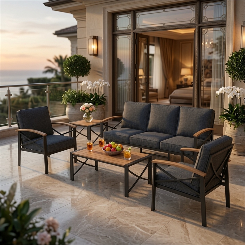 5-Piece Metal Patio Furniture Set - 5-Seat All-Weather (Black Frame)