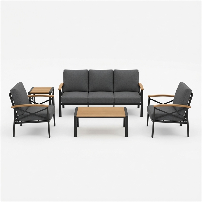 5-Piece Metal Patio Furniture Set - 5-Seat All-Weather (Black Frame)
