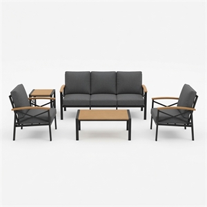 5-Piece Metal Patio Furniture Set - 5-Seat All-Weather (Black Frame)