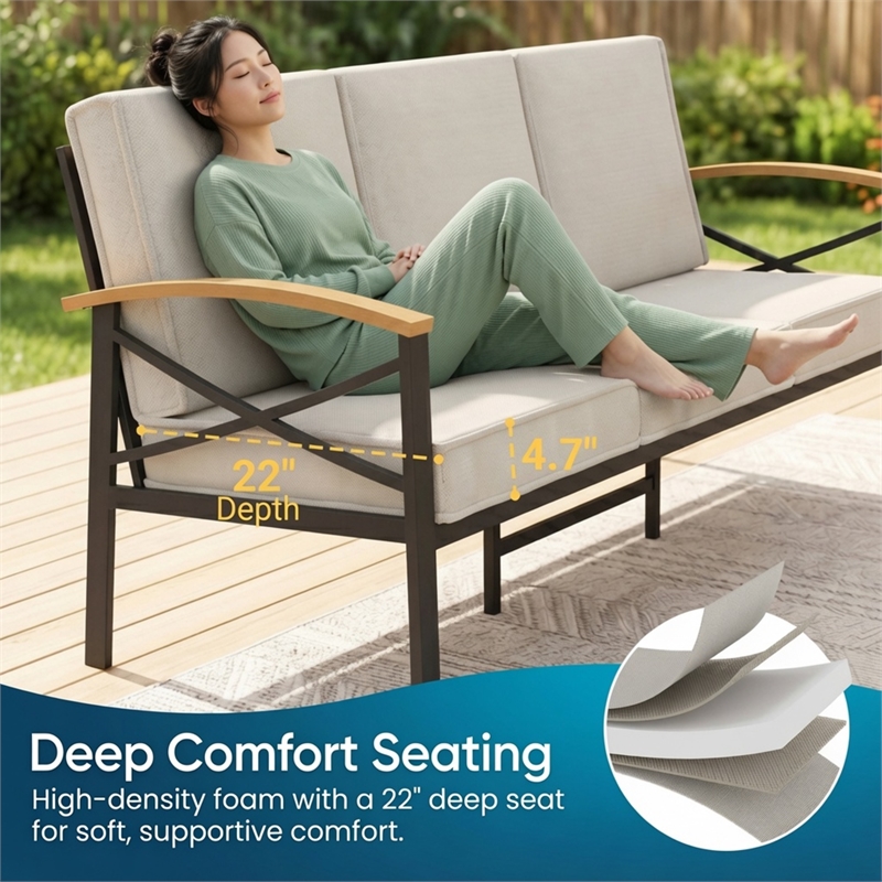5-Piece Metal Patio Furniture Set - 7-Seat All-Weather Conversation - Brown