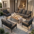 5-Piece Metal Patio Furniture Set - 7-Seat All-Weather Conversation - Gray