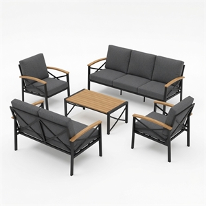 5-Piece Metal Patio Furniture Set - 7-Seat All-Weather Conversation - Gray