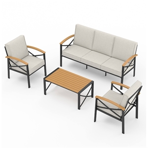 4-Piece Metal Patio Furniture Set - 5-Seat All-Weather Conversation - Brown