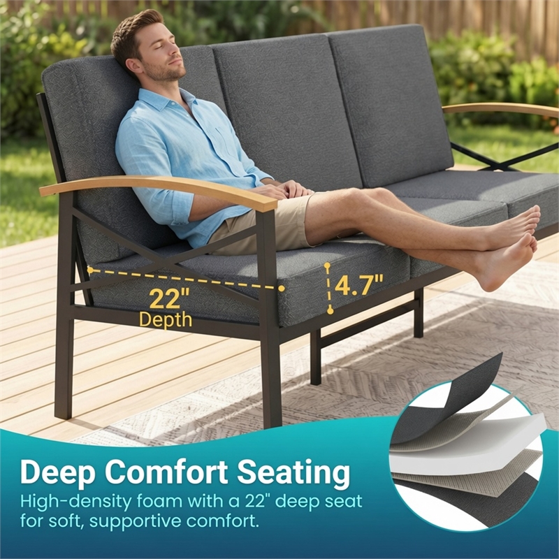 4-Piece Metal Patio Furniture Set - 5-Seat All-Weather Conversation - Gray