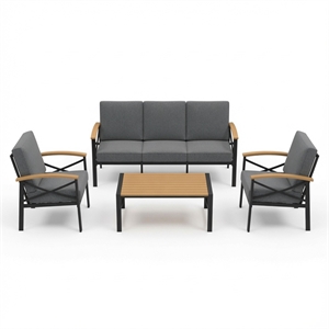 4-Piece Metal Patio Furniture Set - 5-Seat All-Weather Conversation - Gray
