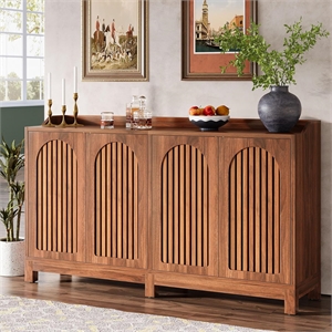 57&quot Farmhouse Sideboard Buffet - Brown Shutter Door Storage Cabinet