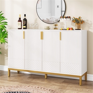 59.74&quot Luxury White & Gold Buffet Sideboard Cabinet with Storage &