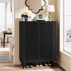 33.46&quot Modern Black Wooden 6-Tier Shoe Cabinet with Louvered Doors