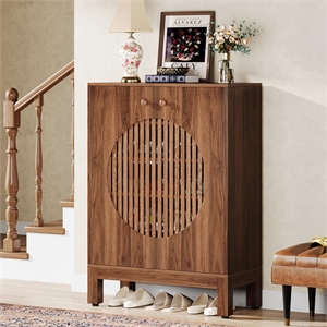 28.74&quot Brown 5-Tier Shoe Cabinet with Round Louvered Doors Shoe Storage