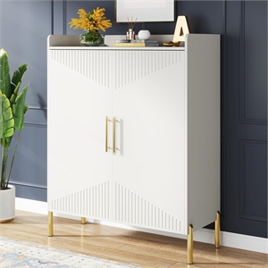 35.43&quot White & Gold 6-Tier Entryway Shoe Storage Cabinet with Doors