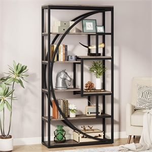 70.47&quotHeight Industrial 5-Tier Vintage Gray Etagere Bookshelf with 8 Open