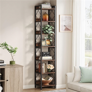 78.7&quot Extra Tall 7-Tier Rustic Brown Narrow Corner Bookshelf Storage