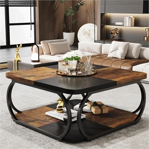39&quot Square Coffee Table with Storage Shelf