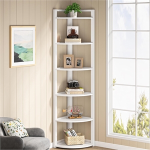 70.87&quot Tall 6-Tier White Corner Bookshelf Storage Shelf for Living Room &