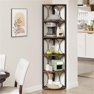 67&quot 6-Tier Rustic Brown Corner Bookshelf Storage Rack Standing Shelving