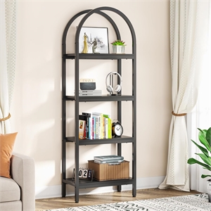 70.86&quot Tall 4-Tier Black Industrial Arched Open Bookshelf Storage Rack for