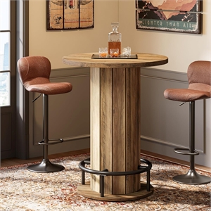 31.51&quot Width x 39.37&quot Height Farmhouse Brown Wood Pub Bistro Table with