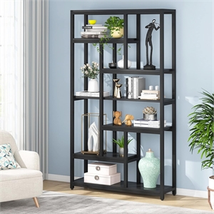 78.7&quot Extra Tall 7-Tier Industrial Black Etagere Bookcase with 10 Shelves