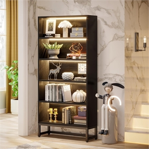 70.87&quot Black 5-Tier LED Library Bookshelf with Heavy Duty Storage for
