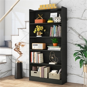 70.87&quot 6-Tier Modern Black Library Bookshelf with Storage for Living room