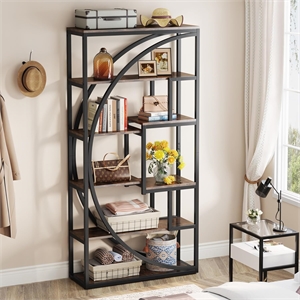 70.47&quotHeight Industrial 5-Tier Rustic Brown Etagere Bookshelf with 8 Open