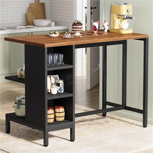 43.31&quot Industrial Walnut Kitchen Island with 5 Open Shelves and Butcher
