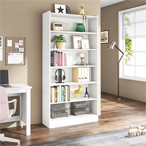 78&quot 7-Tier Modern White Library Bookshelf with Storage for Living room