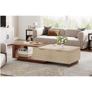 42.13&quot Extendable Walnut & Oak Coffee Table with 2 Storage Drawers
