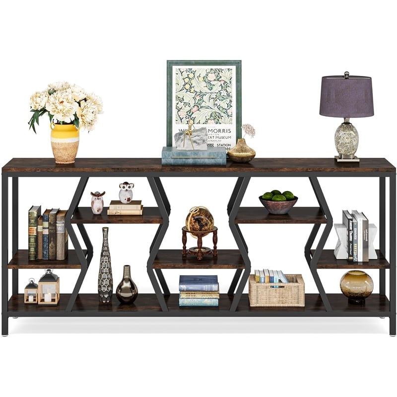 70.9 Inches Sofa Console Table with 4 Tier Wood Storage Shelves