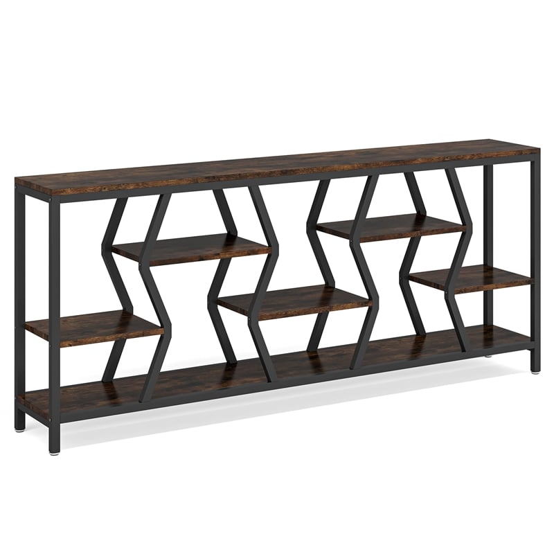 70.9 Inches Sofa Console Table with 4 Tier Wood Storage Shelves