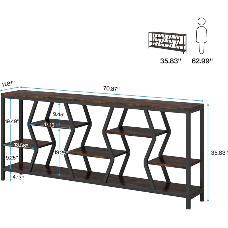 70.9 Inches Sofa Console Table with 4 Tier Wood Storage Shelves