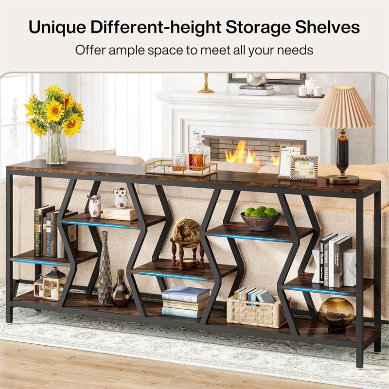70.9 Inches Sofa Console Table with 4 Tier Wood Storage Shelves