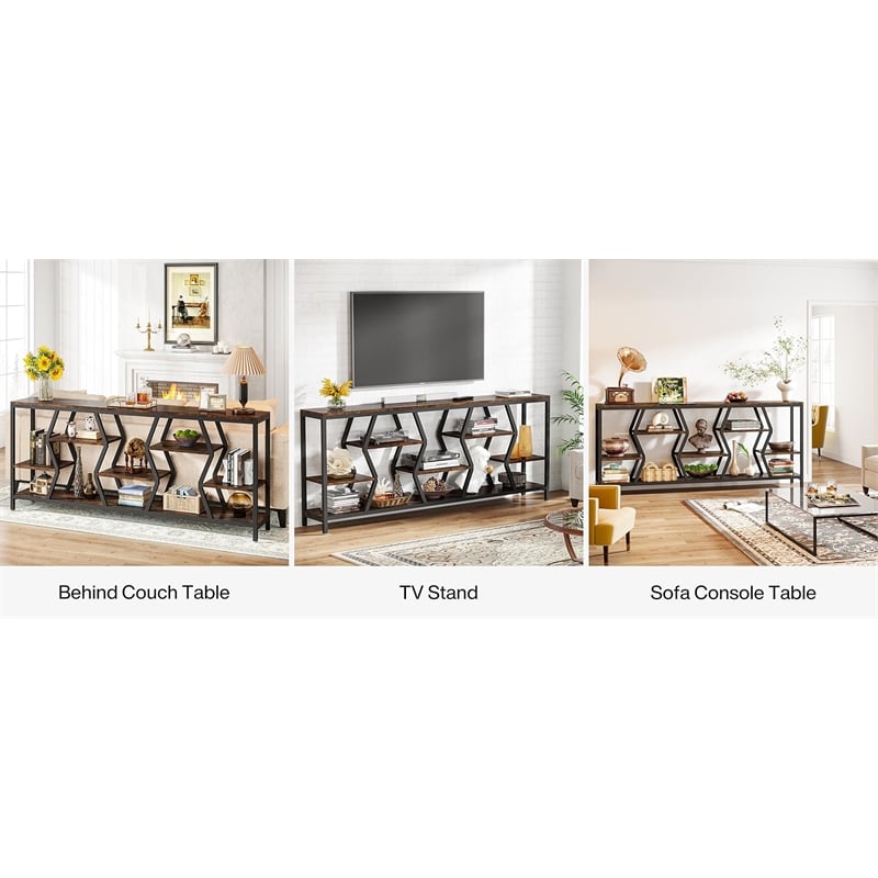 70.9 Inches Sofa Console Table with 4 Tier Wood Storage Shelves