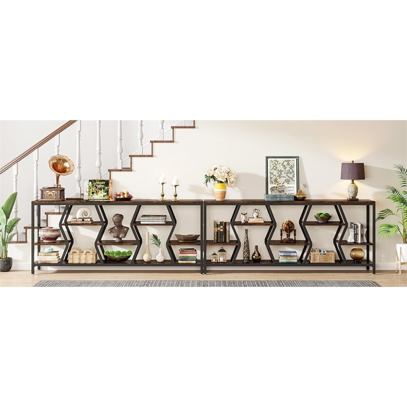 70.9 Inches Sofa Console Table with 4 Tier Wood Storage Shelves