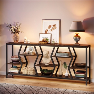 70.9 Inches Sofa Console Table with 4 Tier Wood Storage Shelves