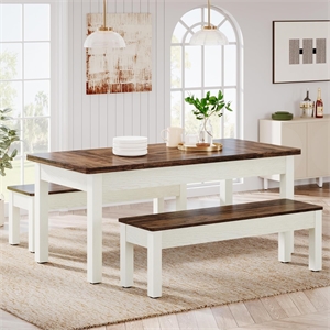 55&quot Farmhouse 3-Piece Dining Table Set for 4-6