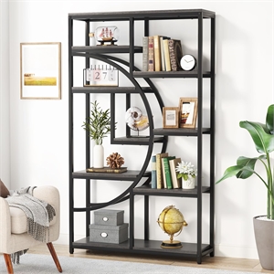 68.89&quotHeight Industrial 5-Tier Rustic Black Corner Etagere Bookshelf with