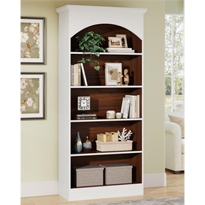 70.86&quot 5-Tier White & Oak Vintage Library Bookcase for Living room