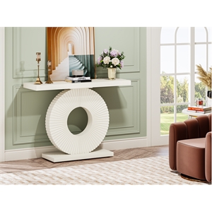 40&quot Modern White Console Table with Sculptural Geometric Base