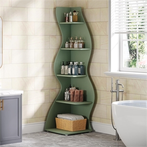 69.8&quotHeight 5-Tier Wavy Green Corner Bookshelf and Plant Stand for Living