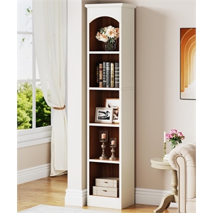 70.86&quot 5-Tier White & Oak Modern Slim Corner Cube Bookcase for Living