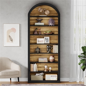 79.53&quot Tall 8-Tier Black & Brown Arched Open Display Storage Shelving Unit