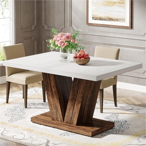47&quot Farmhouse Dining Table for 4-6 - White Kitchen & Dinner Table with