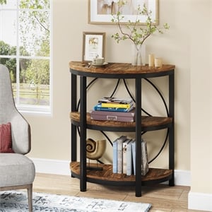23.62&quot Industrial 3-Tier Half Moon End Table