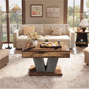31.5&quot Square Coffee Table - Modern Rustic Wood Center Table for Living
