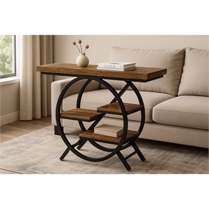 39.4&quot Industrial 4-Tier Entryway Console Table with Geometric Circle Metal