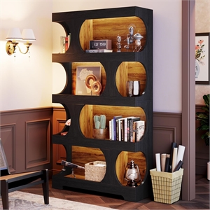 71.26&quot Tall 4-Tier S-Shaped Black & Brown Modern Freestanding Display