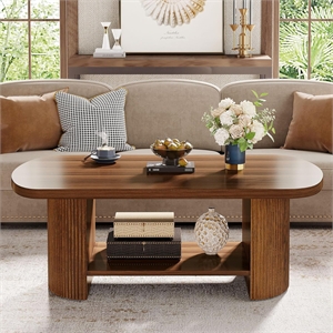 45.27&quot 2-Tier Oval Mid-Century Rustic Brown Coffee Table with Storage