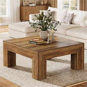 39.37&quot Farmhouse Rustic Brown Square Coffee Table for Living Room