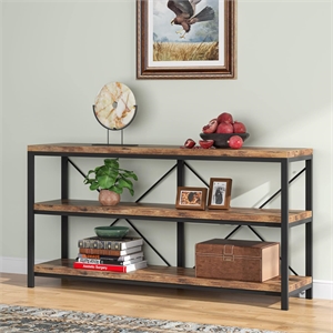 55&quot Industrial Console Table with Storage Shelves